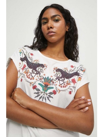 βαμβακερό μπλουζάκι medicine γυναικεία, χρώμα μπεζ 100%