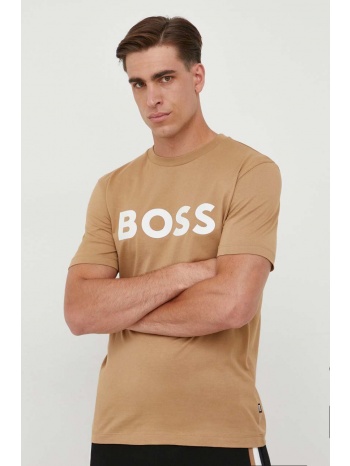 βαμβακερό μπλουζάκι boss χρώμα μπεζ κύριο υλικό 100%