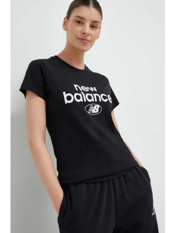 βαμβακερό μπλουζάκι new balance χρώμα μαύρο κύριο υλικό