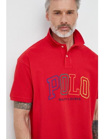 βαμβακερό μπλουζάκι πόλο polo ralph lauren χρώμα κόκκινο