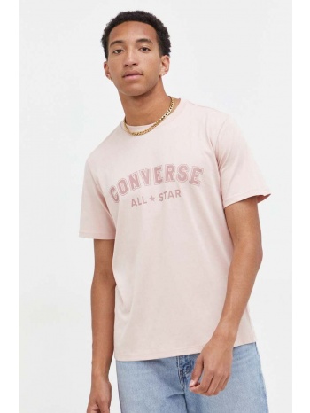 βαμβακερό μπλουζάκι converse χρώμα ροζ 100% βαμβάκι