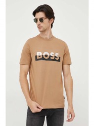 βαμβακερό μπλουζάκι boss χρώμα: μπεζ 100% βαμβάκι