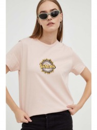 βαμβακερό μπλουζάκι vans χρώμα: ροζ 100% βαμβάκι
