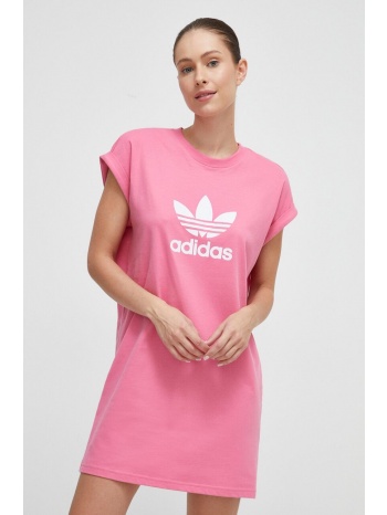 βαμβακερό φόρεμα adidas originals χρώμα ροζ 100% βαμβάκι
