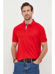 βαμβακερό μπλουζάκι πόλο tommy hilfiger χρώμα: κόκκινο 100% βαμβάκι