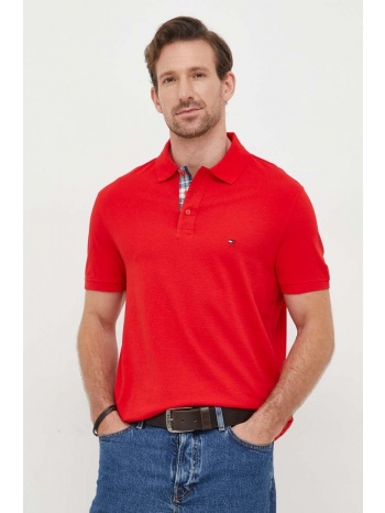 βαμβακερό μπλουζάκι πόλο tommy hilfiger χρώμα κόκκινο 100%