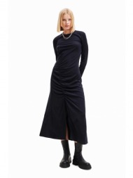 φόρεμα desigual 23wwvwa0 woman woven dress long sleeve χρώμα: μαύρο 98% βισκόζη, 2% σπαντέξ