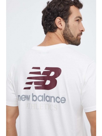 βαμβακερό μπλουζάκι new balance ανδρικά, χρώμα μπεζ 100%