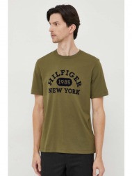 βαμβακερό μπλουζάκι tommy hilfiger χρώμα: πράσινο 100% βαμβάκι