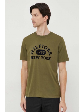 βαμβακερό μπλουζάκι tommy hilfiger χρώμα πράσινο 100%