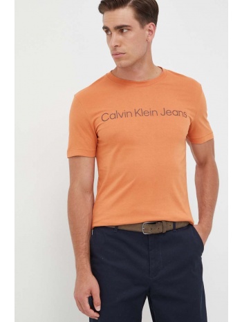 βαμβακερό μπλουζάκι calvin klein jeans χρώμα πορτοκαλί