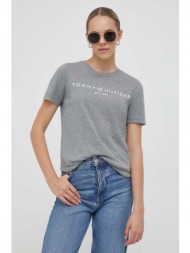 βαμβακερό μπλουζάκι tommy hilfiger γυναικεία, χρώμα: γκρι