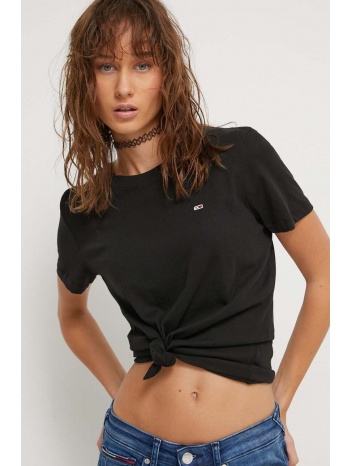 βαμβακερό μπλουζάκι tommy jeans γυναικεία, χρώμα μαύρο
