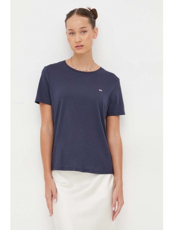 βαμβακερό μπλουζάκι tommy jeans γυναικεία, χρώμα ναυτικό