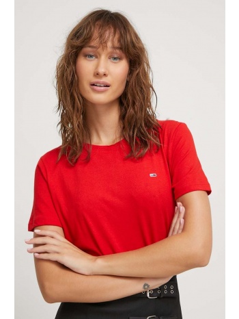 βαμβακερό μπλουζάκι tommy jeans γυναικεία, χρώμα κόκκινο