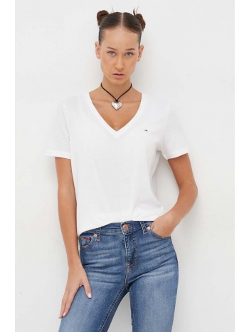 βαμβακερό μπλουζάκι tommy jeans γυναικεία, χρώμα άσπρο