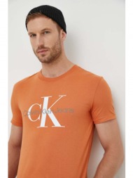 βαμβακερό μπλουζάκι calvin klein jeans χρώμα: πορτοκαλί 100% βαμβάκι