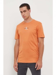 βαμβακερό μπλουζάκι calvin klein jeans χρώμα: πορτοκαλί