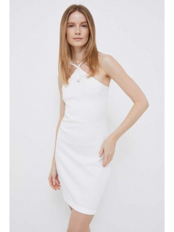 βαμβακερό φόρεμα calvin klein jeans χρώμα άσπρο 100%