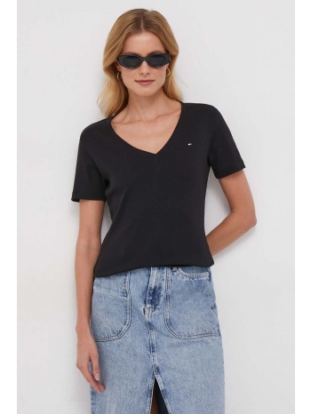 βαμβακερό μπλουζάκι tommy hilfiger γυναικεία, χρώμα μαύρο