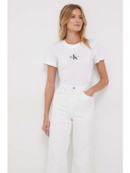 βαμβακερό μπλουζάκι calvin klein jeans γυναικεία, χρώμα: άσπρο 100% βαμβάκι