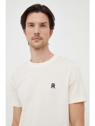 βαμβακερό μπλουζάκι tommy hilfiger ανδρικά, χρώμα: μπεζ 100% βαμβάκι