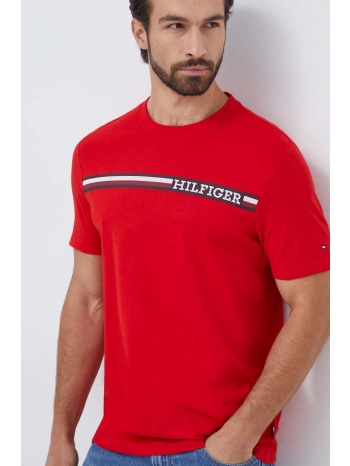 βαμβακερό μπλουζάκι tommy hilfiger ανδρικά, χρώμα κόκκινο