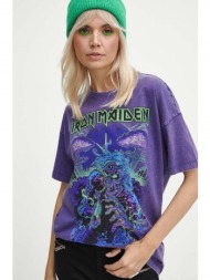 βαμβακερό μπλουζάκι medicine γυναικεία, χρώμα: μοβ 100% βαμβάκι