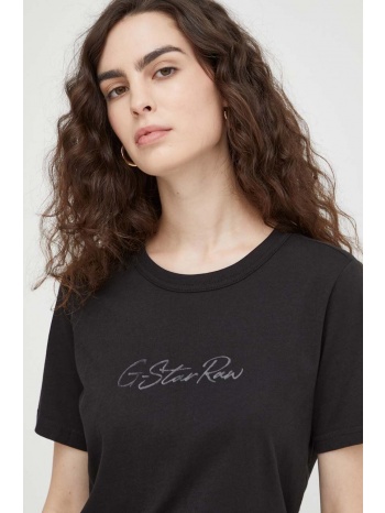 βαμβακερό μπλουζάκι g-star raw γυναικεία, χρώμα μαύρο 100%