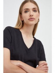 βαμβακερό μπλουζάκι silvian heach γυναικεία, χρώμα: μαύρο 100% βαμβάκι