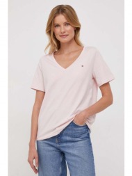 βαμβακερό μπλουζάκι tommy hilfiger γυναικεία, χρώμα: ροζ
