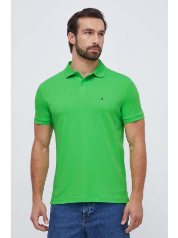 βαμβακερό μπλουζάκι πόλο tommy hilfiger χρώμα πράσινο 100%