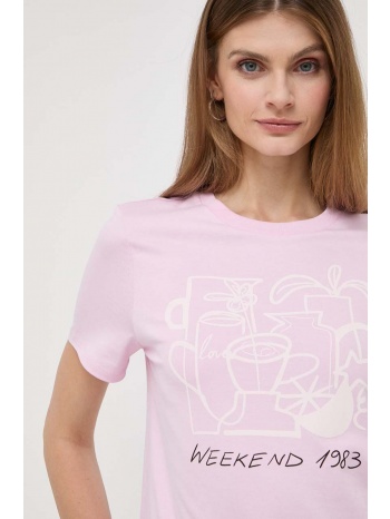 βαμβακερό μπλουζάκι weekend max mara γυναικεία, χρώμα ροζ
