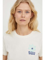 βαμβακερό μπλουζάκι levi`s γυναικεία, χρώμα: μπεζ 100% βαμβάκι