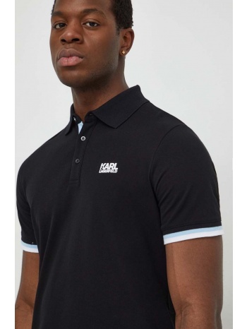 βαμβακερό μπλουζάκι πόλο karl lagerfeld χρώμα μαύρο 100%