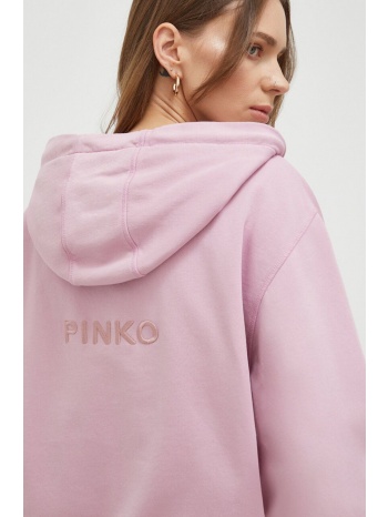 βαμβακερή μπλούζα pinko γυναικεία, χρώμα ροζ, με κουκούλα