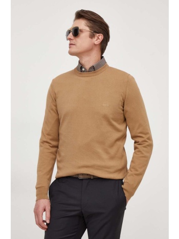 βαμβακερό πουλόβερ boss χρώμα μπεζ 100% βαμβάκι