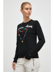 μάλλινο πουλόβερ rossignol jcc γυναικείο, χρώμα: μαύρο 100% μαλλί μερινός