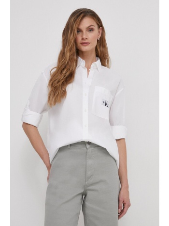 βαμβακερό πουκάμισο calvin klein jeans χρώμα άσπρο 100%