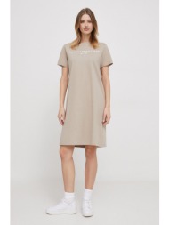 βαμβακερό φόρεμα tommy hilfiger χρώμα: μπεζ 100% βαμβάκι