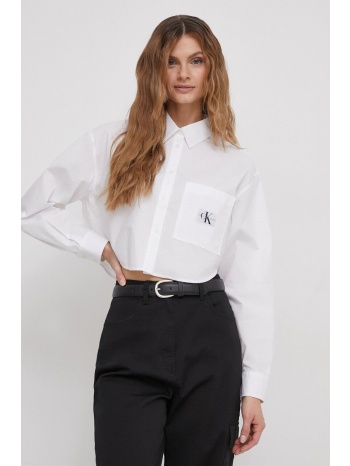 βαμβακερό πουκάμισο calvin klein jeans χρώμα άσπρο 100%