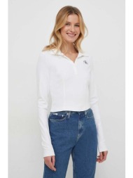 longsleeve calvin klein jeans χρώμα: άσπρο 66% βισκόζη, 30% πολυαμίδη, 4% σπαντέξ