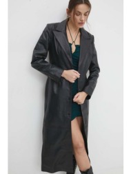 δερμάτινο παλτό answear lab γυναικεία, χρώμα: μαύρο 100% φυσικό δέρμα