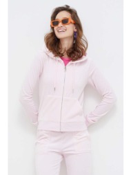 βελούδινη μπλούζα juicy couture χρώμα: ροζ, με κουκούλα 95% πολυεστέρας, 5% σπαντέξ