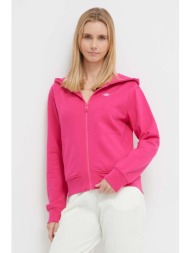 βαμβακερή μπλούζα guess γυναικεία, χρώμα: ροζ, με κουκούλα 100% βαμβάκι