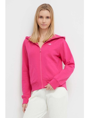 βαμβακερή μπλούζα guess γυναικεία, χρώμα ροζ, με κουκούλα