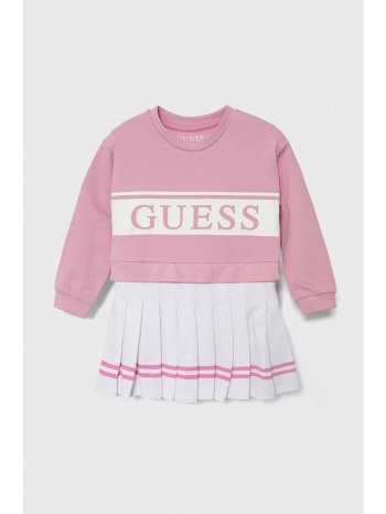 παιδικό βαμβακερό φόρεμα guess χρώμα ροζ υλικό 1 100%