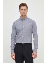 βαμβακερό πουκάμισο tommy hilfiger ανδρικό, χρώμα: μαύρο 100% βαμβάκι