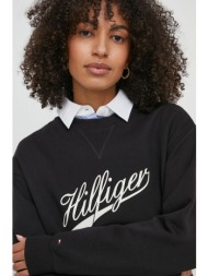 βαμβακερή μπλούζα tommy hilfiger γυναικεία, χρώμα: μαύρο 100% βαμβάκι