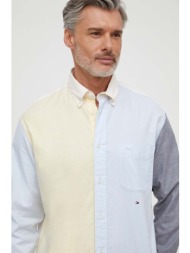πουκάμισο tommy hilfiger χρώμα: κίτρινο 97% βαμβάκι, 3% σπαντέξ